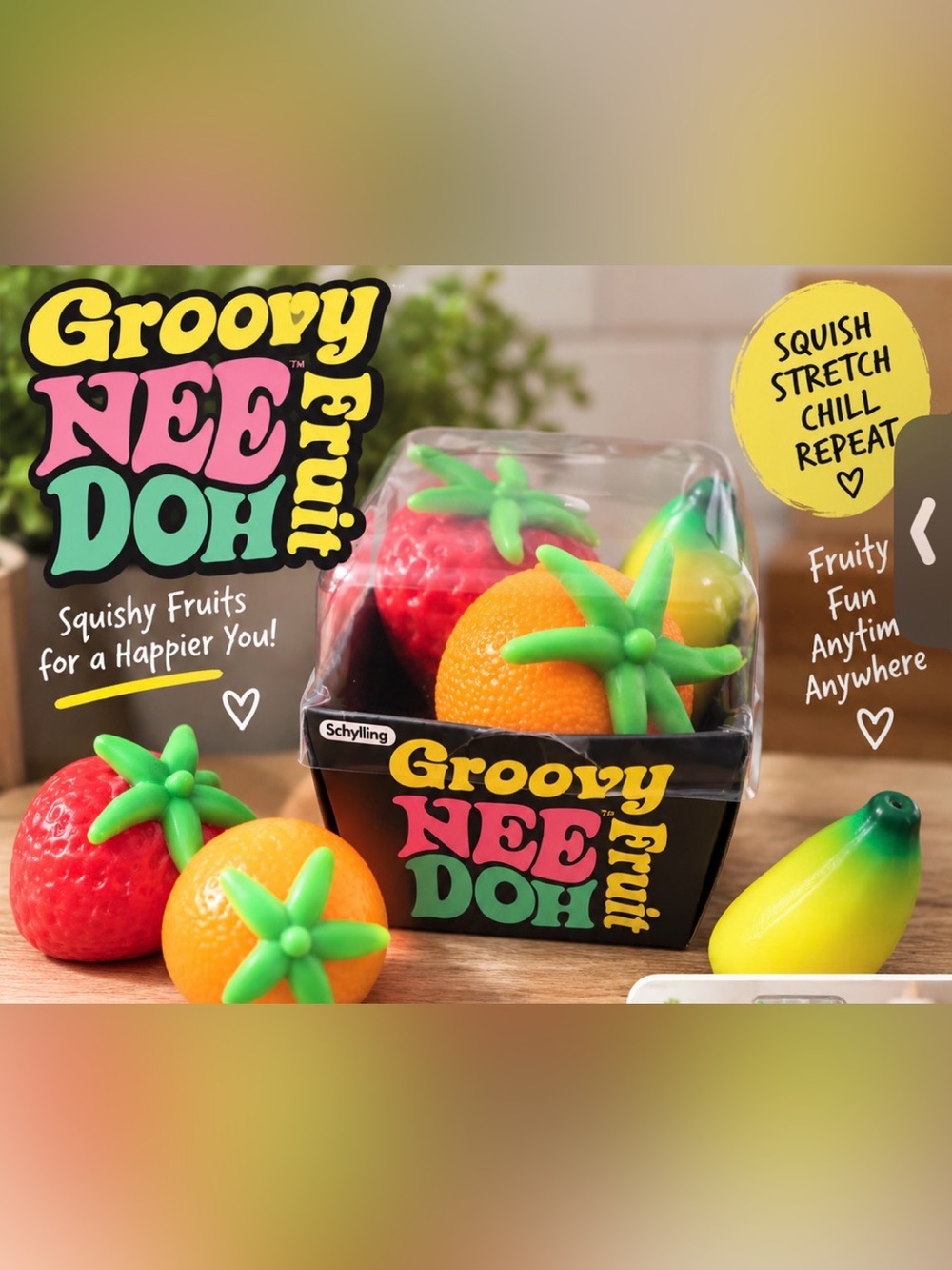 Groovy NeeDoh Fruit Squishy Stress Toys - Assorted Colors